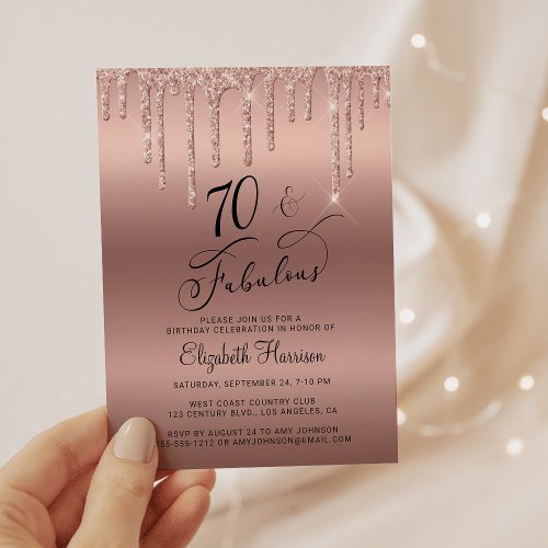 Budget Rose Gold Glitter 70th Birthday Invitation