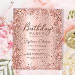 Budget Rose Gold Glitter 90th Birthday Invitation<br><div class="desc">Modern Budget elegant rose gold metallic and glitter 90th birthday party invitations. This adult girly card design features stylish handwritten calligraphy script,  blush pink or rose gold faux brushed metallic background with loose glam glitter frame around. Easy to personalize,  perfect for any age.</div>