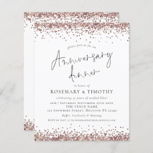 Budget Rose Gold Glitter Anniversary Dinner Invite