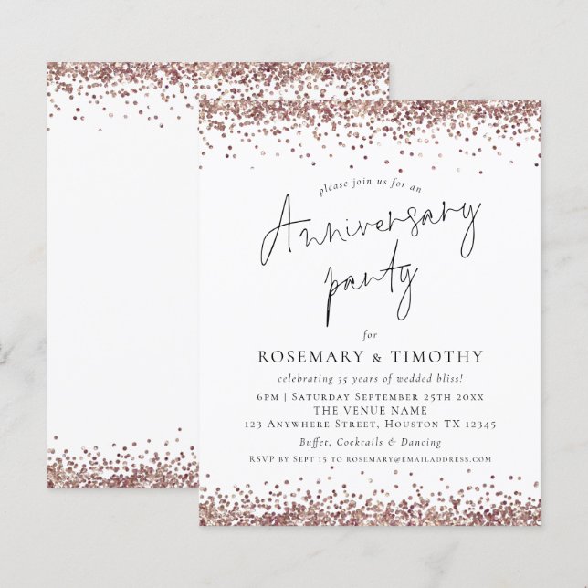 Budget Rose Gold Glitter Anniversary Party Invite (Front/Back)