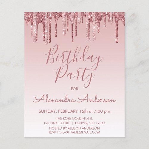 Budget Rose Gold Glitter Any Age  Birthday Flyer