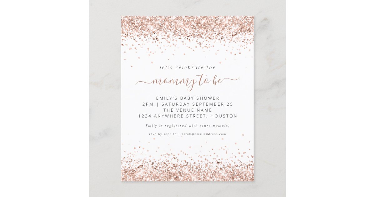 Budget Rose Gold Glitter Baby Shower Invitation | Zazzle