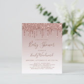 Budget Rose Gold Glitter Baby Shower Invitation (Standing Front)