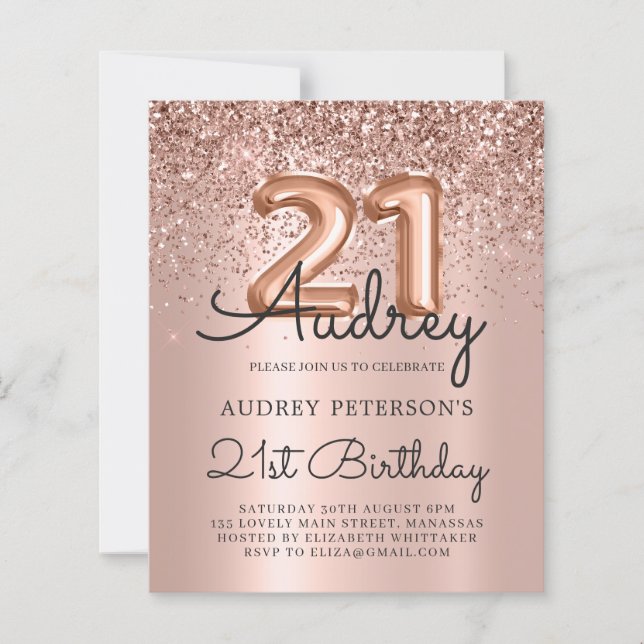 Budget Rose Gold Glitter Balloon 21st Birthday (Front)