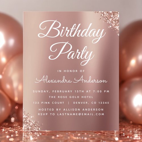 Budget Rose Gold Glitter Birthday Invitation