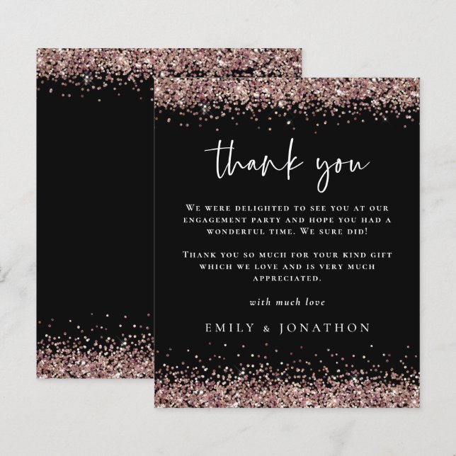 Budget Rose Gold Glitter Black Engagement Thanks (Front/Back)