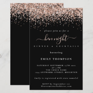 Budget Rose Gold Glitter Black Hen Night Invite