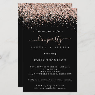 Budget Rose Gold Glitter Black Hen Party Invite