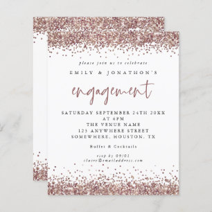 Budget Rose Gold Glitter Border Engagement Invite