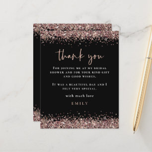 Budget Rose Gold Glitter Bridal Shower Black Thank