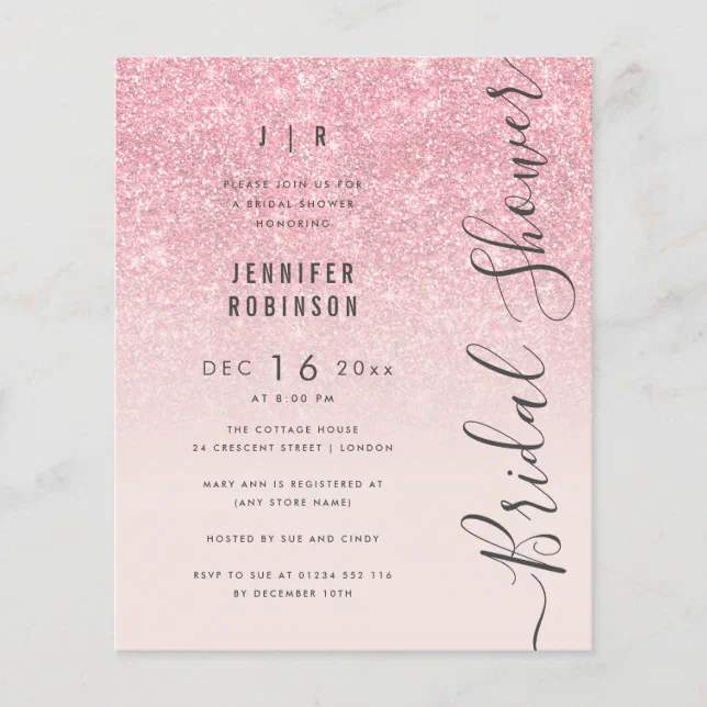 Budget Rose Gold Glitter Bridal Shower Blush Zazzle