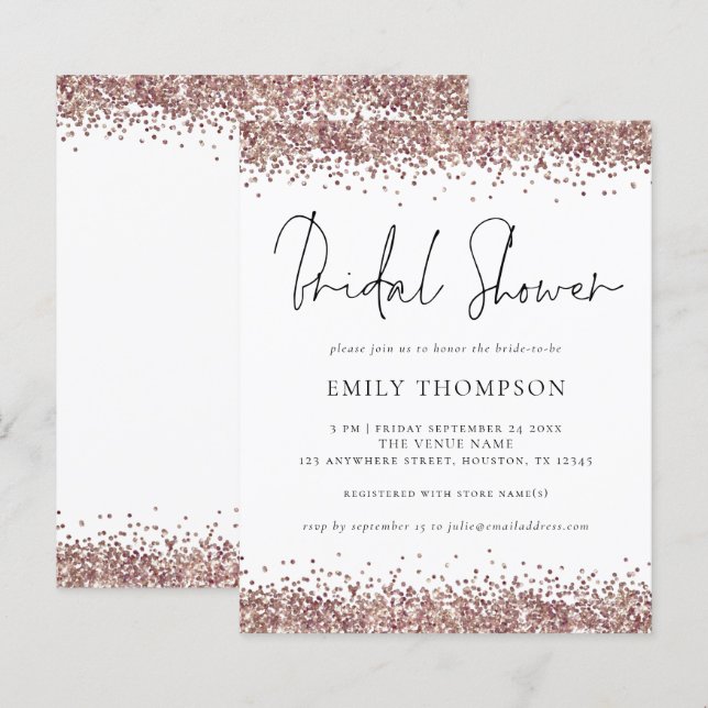 Budget Rose Gold Glitter Bridal Shower Invitation (Front/Back)