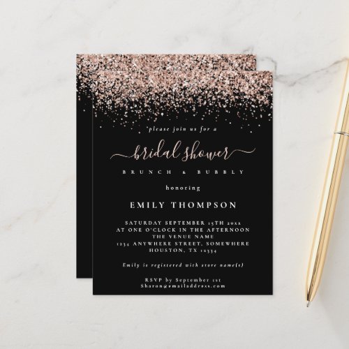 Budget Rose Gold Glitter Bridal Shower Invitation