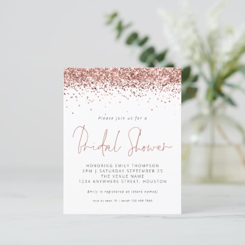 Budget Rose Gold Glitter Bridal Shower Invite