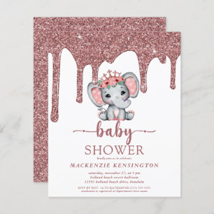 Budget Rose Gold Glitter Drips Elephant Girl Baby