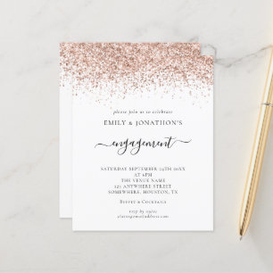 Budget Rose Gold Glitter Engagement Party Invite