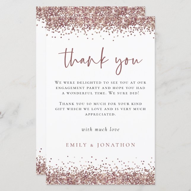 Budget Rose Gold Glitter Engagement Party Thanks (Front/Back)