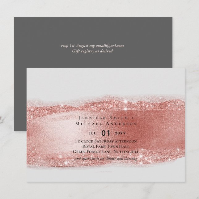 Budget Rose gold Glitter Foil Look Wedding (Front/Back)