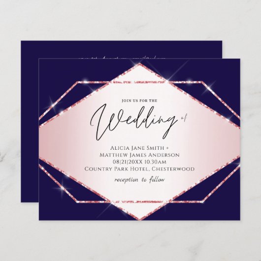 Budget Rose gold Glitter Foil Look Wedding (Front/Back)