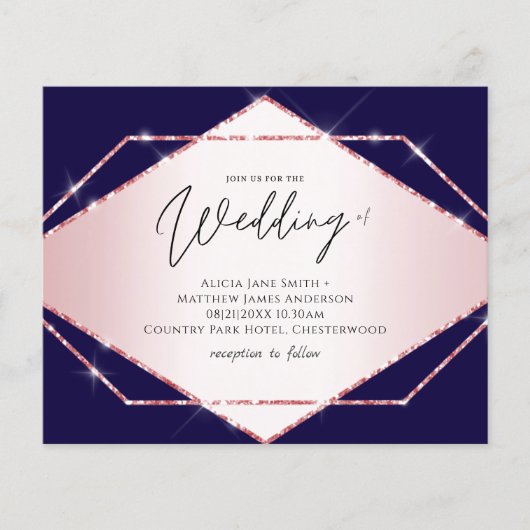 Budget Rose gold Glitter Foil Look Wedding (Front)