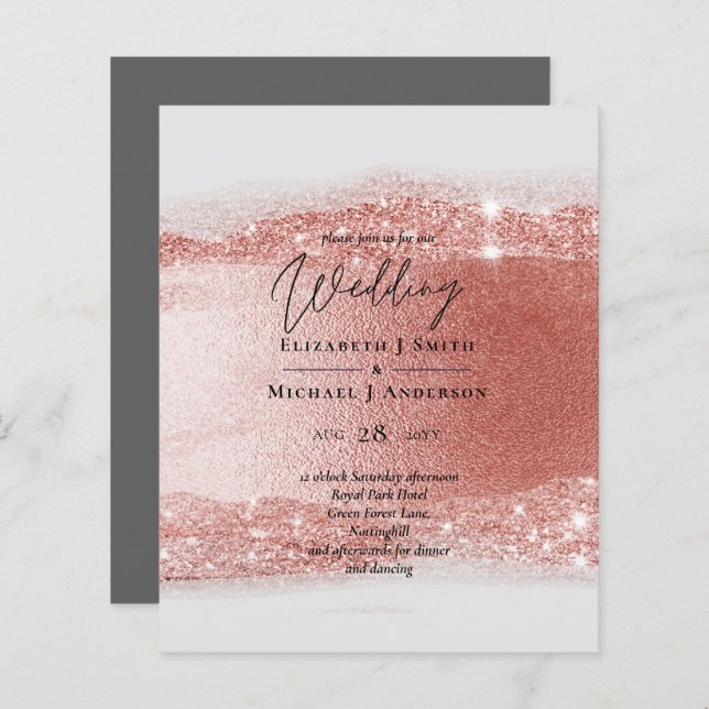 Budget Rose gold Glitter Foil Look Wedding (Front/Back)