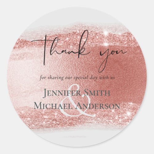 Budget Rose gold Glitter Foil Look Wedding Classic Round Sticker