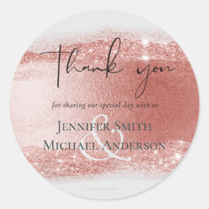 Budget Rose gold Glitter Foil Look Wedding Classic Round Sticker