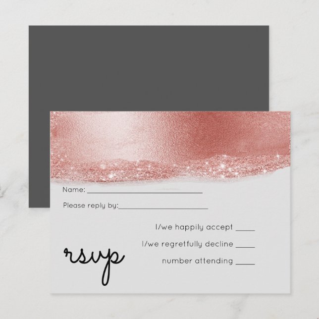 Budget Rose gold Glitter Foil Look Wedding Invitation Postcard (Front/Back)