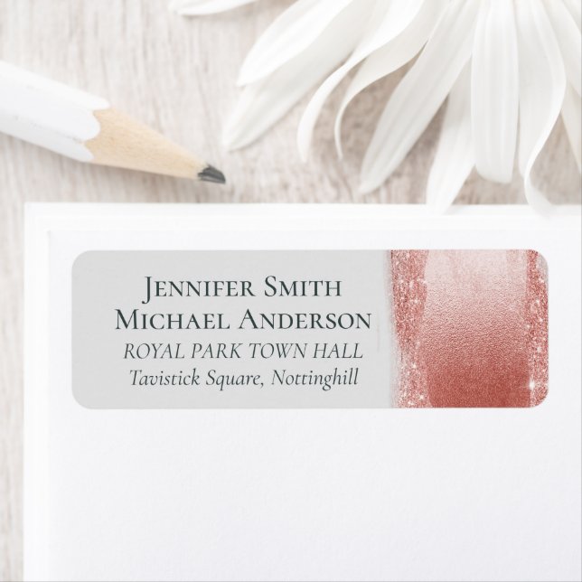 Budget Rose gold Glitter Foil Look Wedding Label (Insitu)