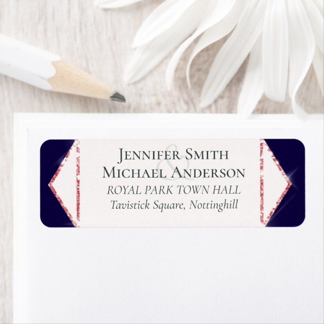 Budget Rose gold Glitter Foil Look Wedding Label (Insitu)
