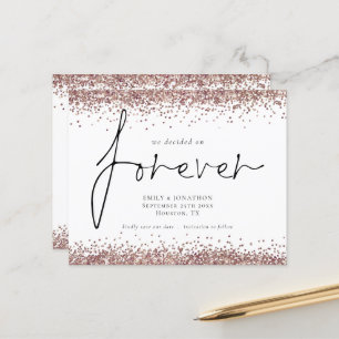 Budget Rose Gold Glitter Forever QR Save The Date