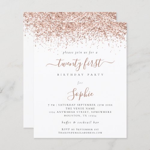 Budget Rose Gold Glitter Girly 21st Party Invite