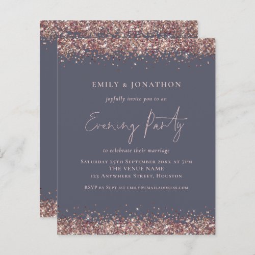 BUDGET Rose Gold Glitter Gray Evening Invitation