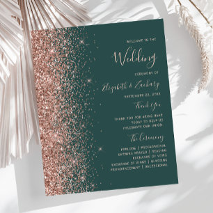 Budget Rose Gold Glitter Green Wedding Program