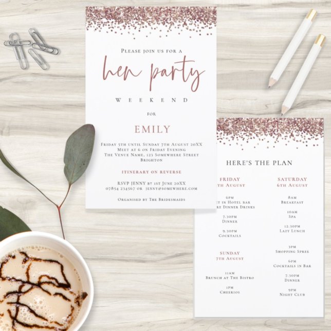 Budget Rose Gold Glitter Hen Party Weekend Invite (Creator Uploaded)
