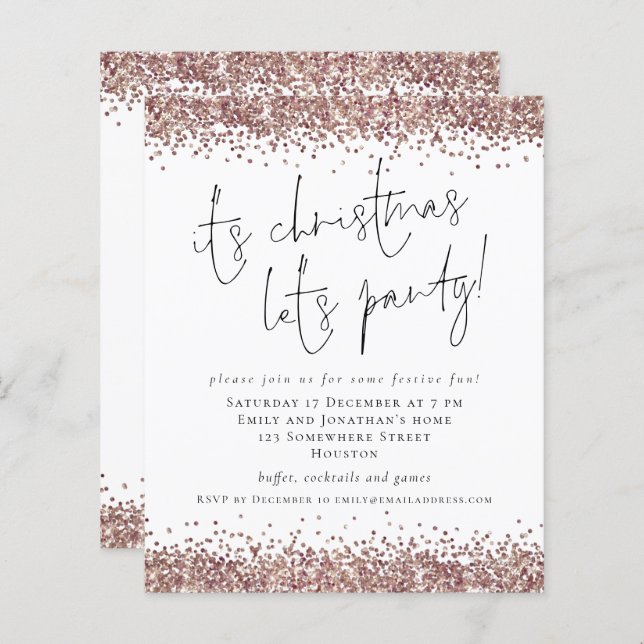 Budget Rose Gold Glitter Its Christmas Lets Party  (Front/Back)