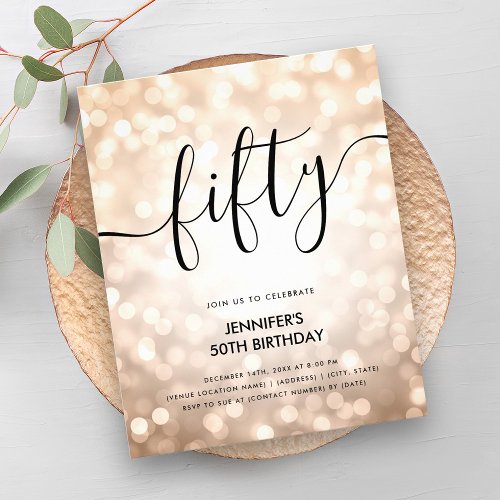 BUDGET Rose Gold Glitter Lights 50th Birthday  Flyer