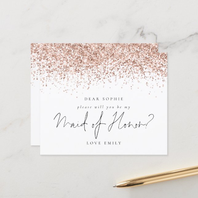 Budget Rose Gold Glitter Maid of Honor Request (Front/Back In Situ)