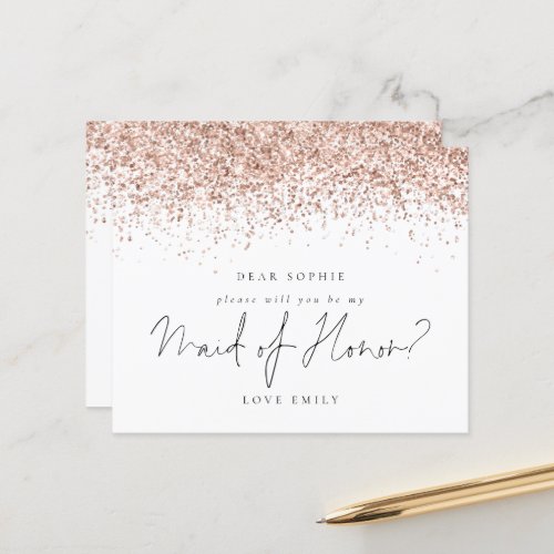Budget Rose Gold Glitter Maid of Honor Request