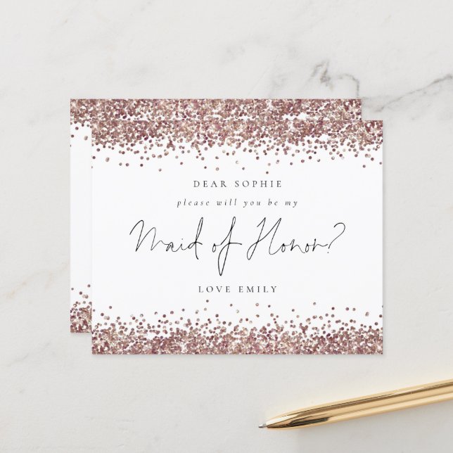 Budget Rose Gold Glitter Maid of Honor Request (Front/Back In Situ)