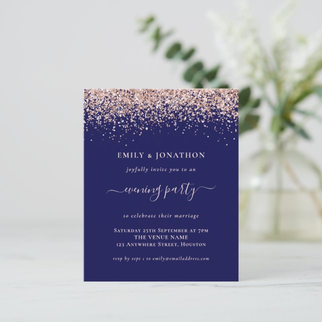 Budget Rose Gold Glitter Navy Evening Wedding (Standing Front)
