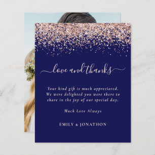Budget Rose Gold Glitter Photo Navy Wedding Thanks