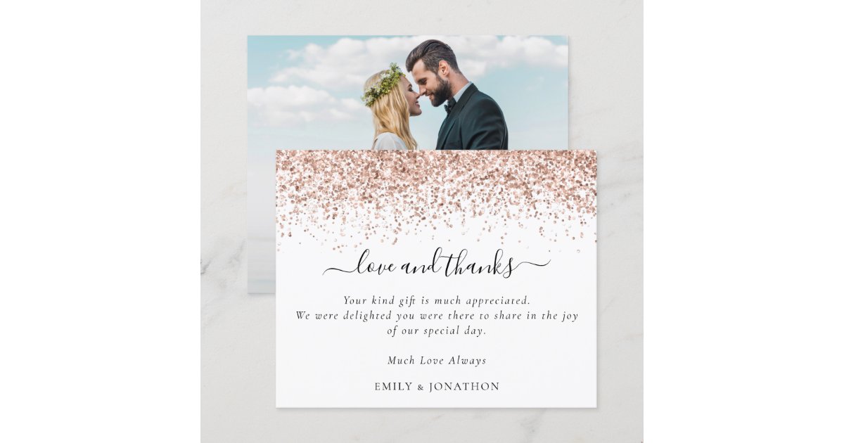 Budget Rose Gold Glitter Photo Wedding Thank You | Zazzle