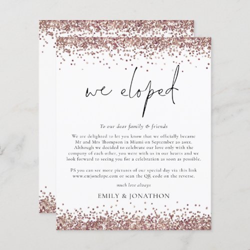 Budget Rose Gold Glitter QR Code Script We Eloped