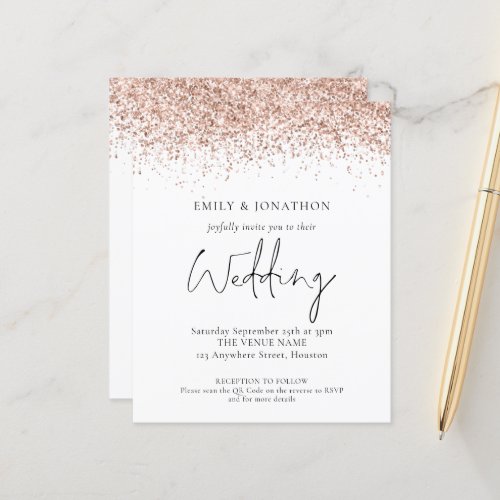 Budget Rose Gold Glitter QR Code Wedding Invite