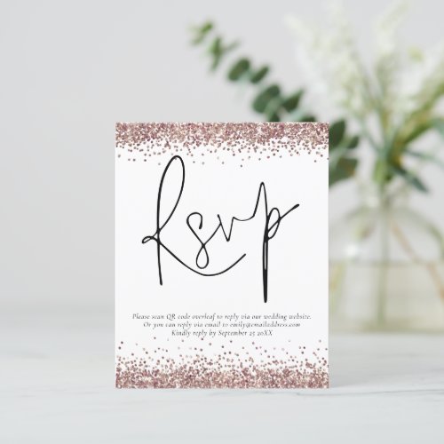 Budget Rose Gold Glitter QR Code Wedding RSVP enc