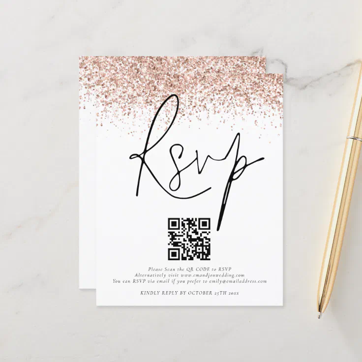 Budget Rose Gold Glitter Qr Code Wedding Rsvp Encl Zazzle