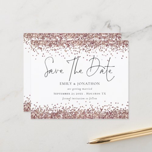 Budget Rose Gold Glitter QR Code Wedding Save Date