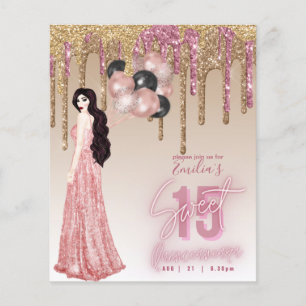 Budget Rose Gold Glitter Quinceanera Brunette Flyer