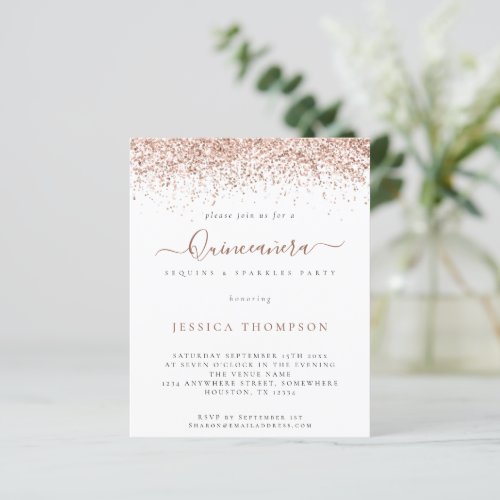 Budget Rose Gold Glitter Quinceaera Invitation